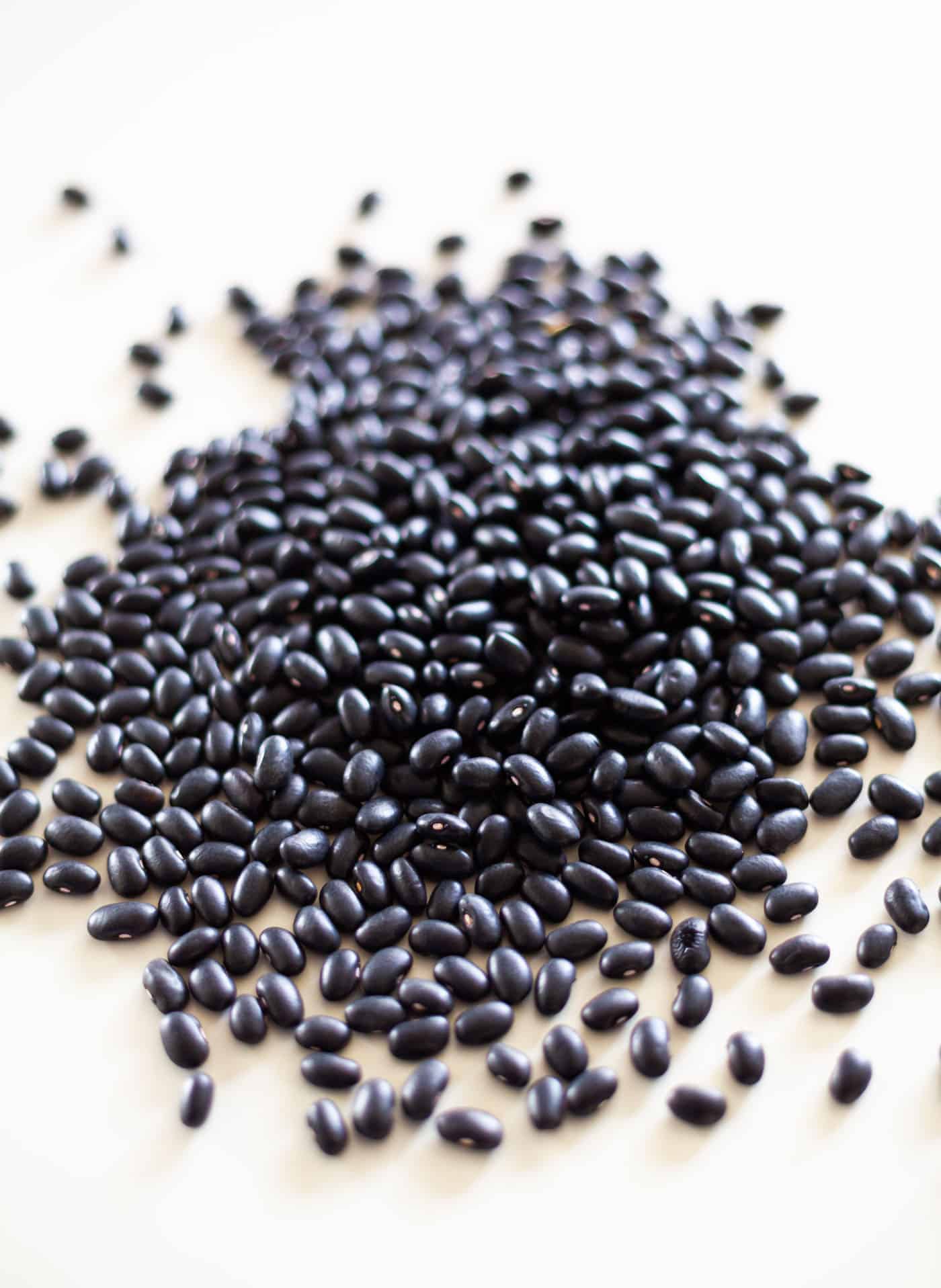 Dry black beans on white background