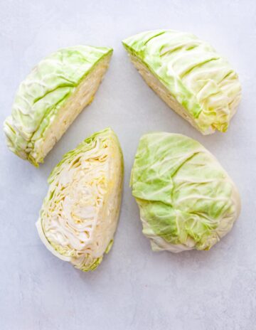 wedges of raw green cabbage