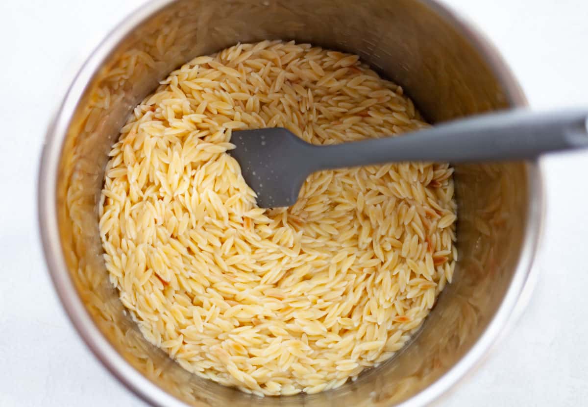 cooked orzo in a pot