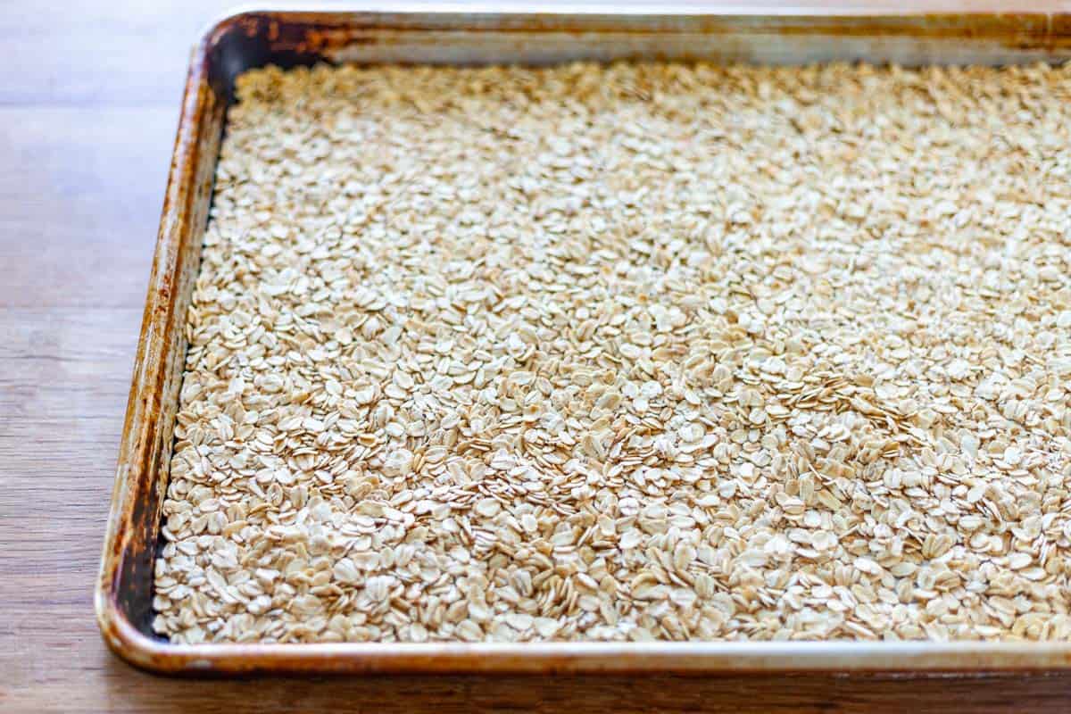 toasted oats on a sheet-pan
