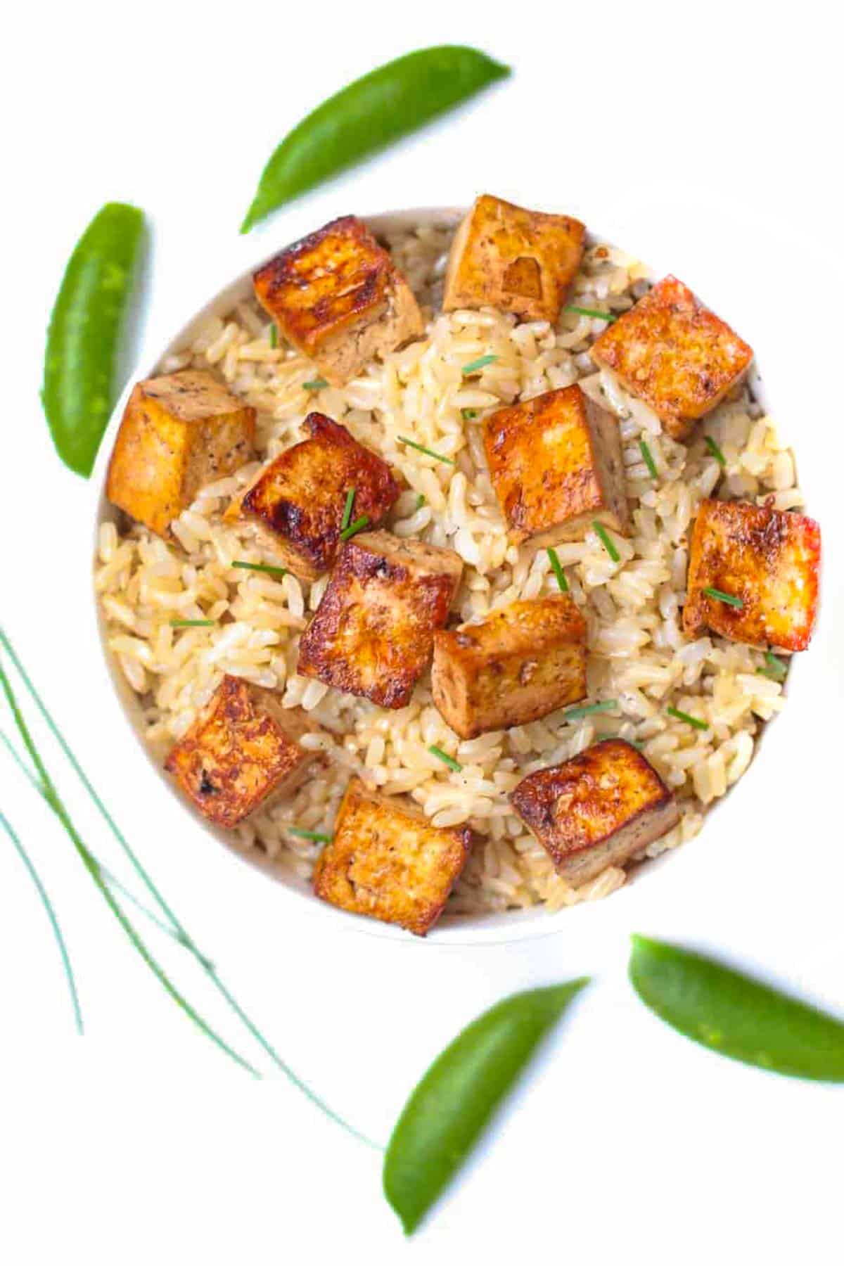 tofu in a bowl of brown rice