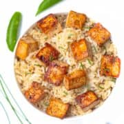 tofu in a bowl of brown rice