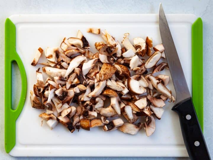 mushrooms chopped on cutting board
