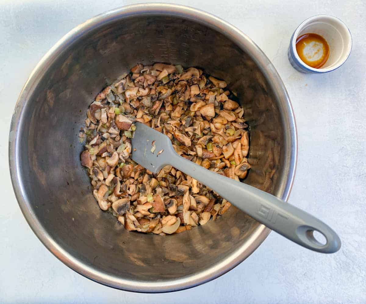 sauteed mushrooms in an Instant Pot with soy sauce
