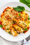 plate of baked spaghetti squash chicken parmesan