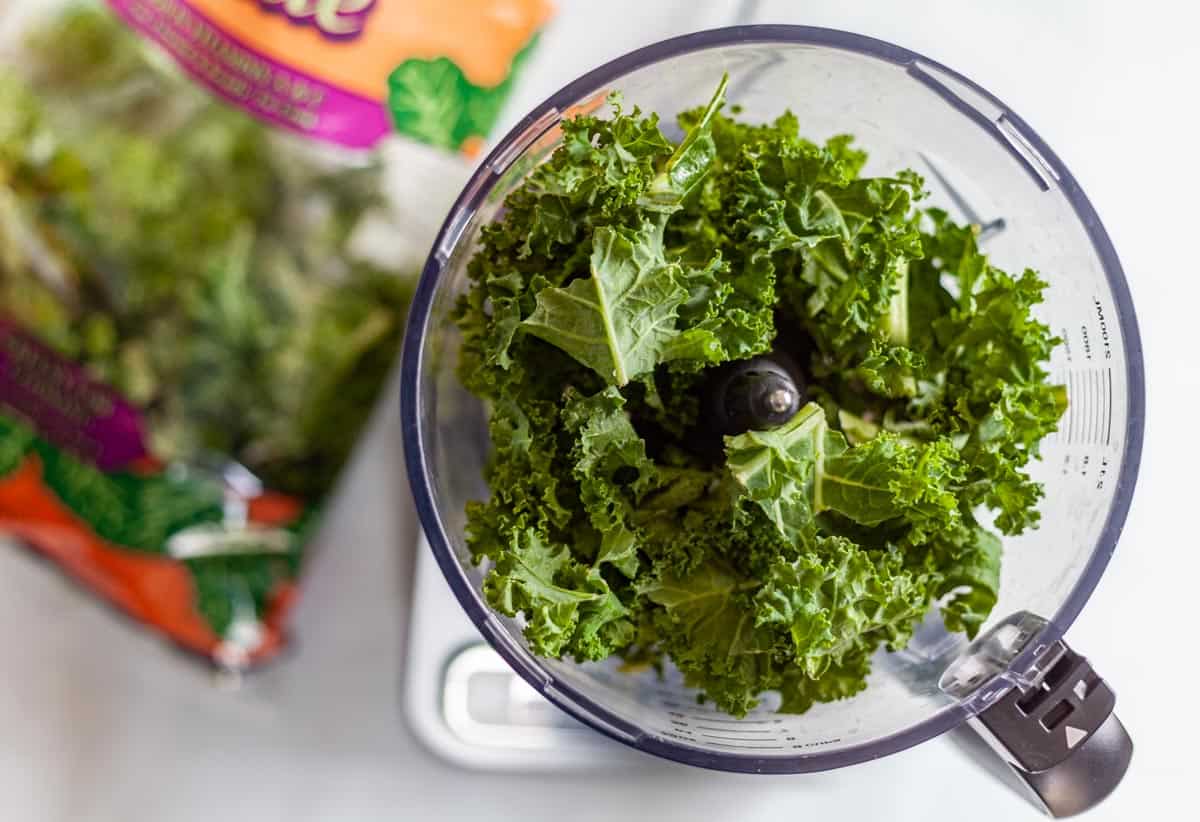 kale leaves in a blender