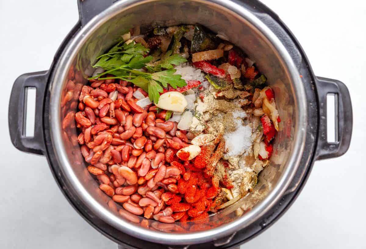 ingredients for stewed beans in an Instant Pot