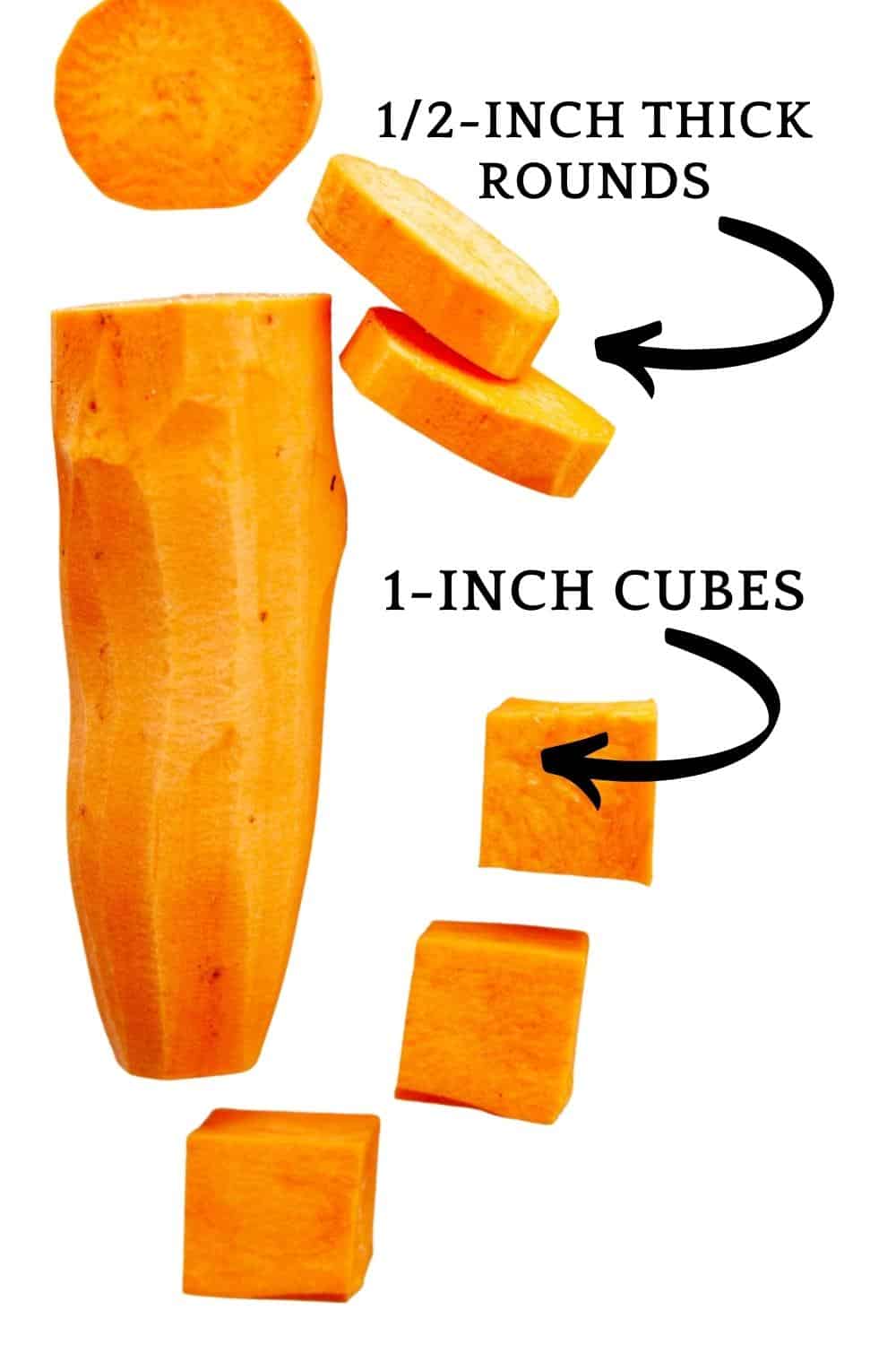 a sweet potato cut into ½-inch rounds and 1-inch cubes