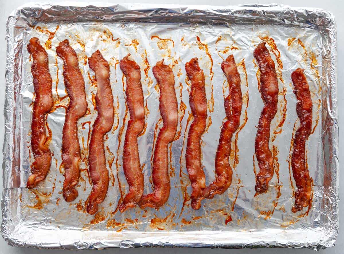 cooked bacon on a sheet-pan