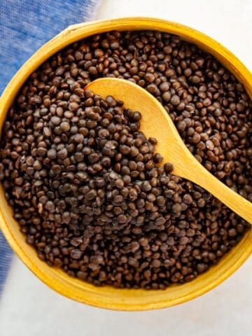 bowl of cooked black lentils
