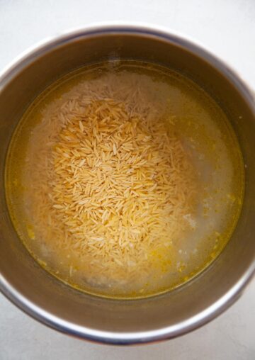 uncooked orzo and water in an Instant Pot