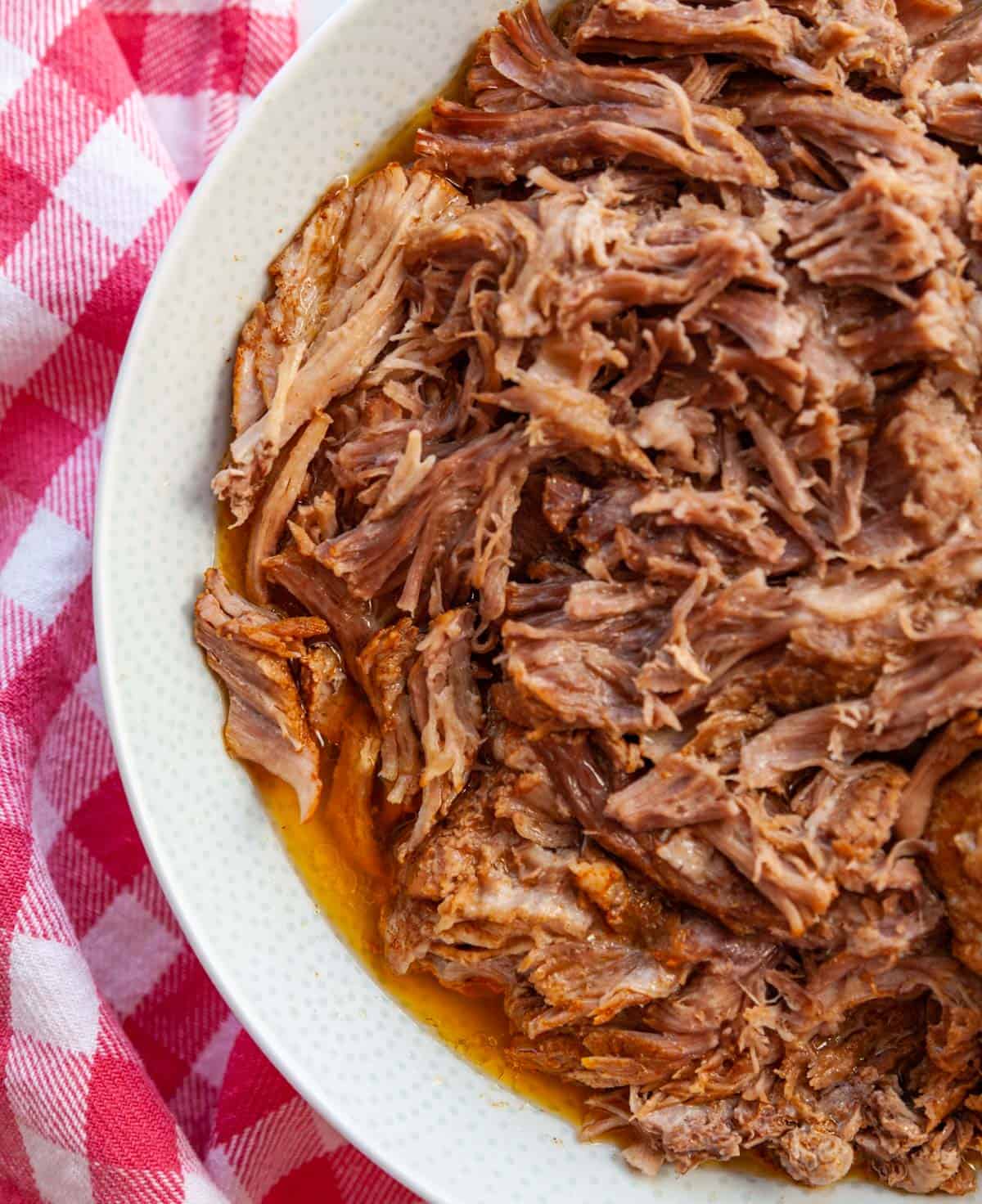 close-up of slow cooked shredded pork