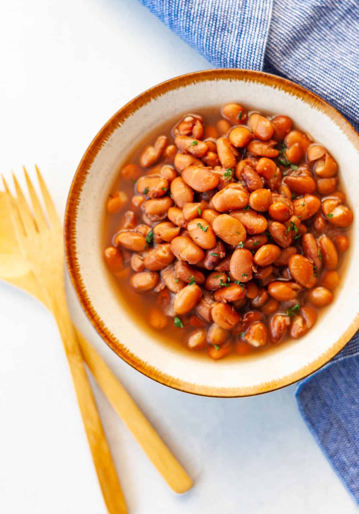 a bowl of cooked pinto beans