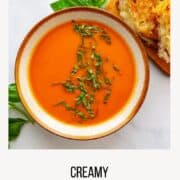 a bowl of tomato basil soup
