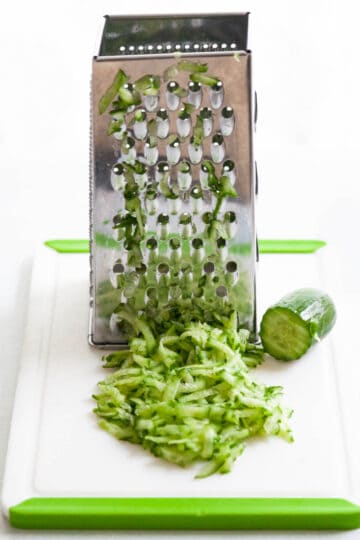 cucumber grated on a box grater