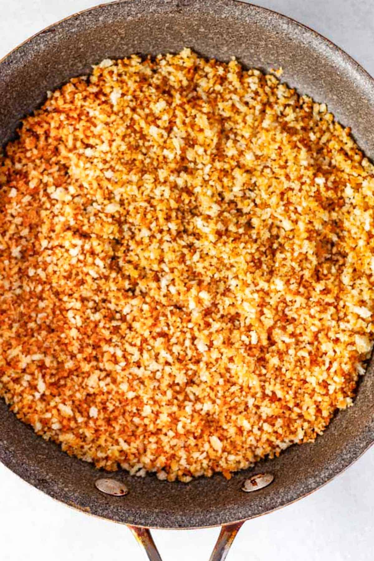 Toasted panko in a saute pan.