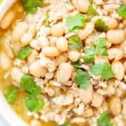 A bowl of white bean turkey chili.