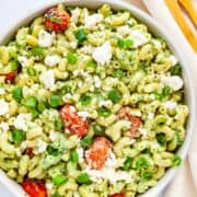 Macaroni pasta salad with creamy Greek yogurt dressing.