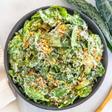Kale and Spinach Salad with Miso Tahini Dressing