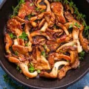 Oyster mushrooms in a skillet.